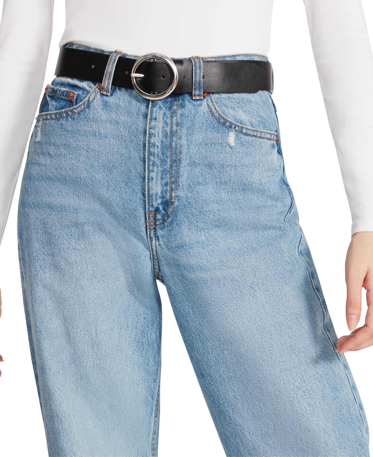 Shop Steve Madden Women's Reversible Faux-leather Belt In Bone