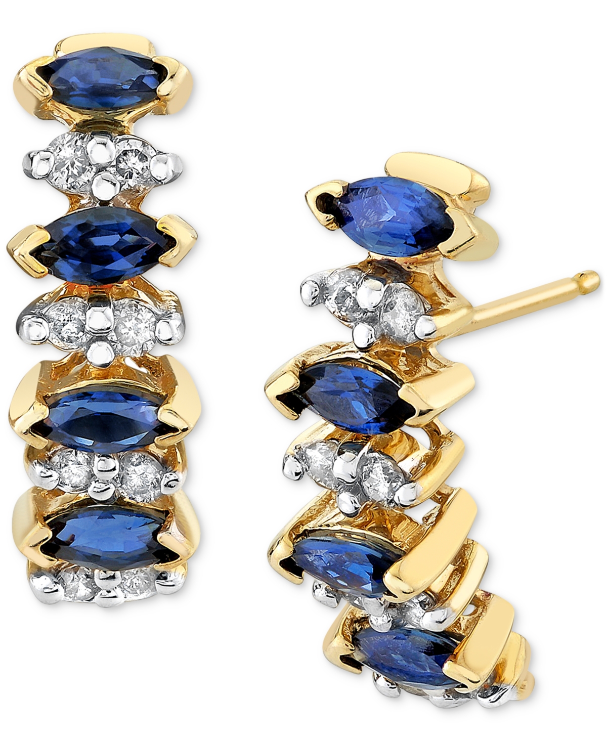 Macy's Sapphire (1 Ct. T.w.) & Diamond (1/4 Ct. T.w.) Marquise Curved Drop Earrings In 14k Gold
