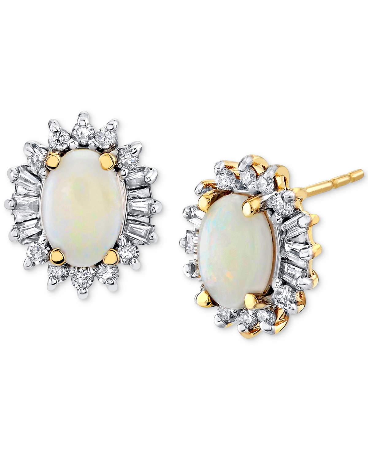 Macy's Opal (5/8 Ct. T.w.) & Diamond (1/4 Ct. T.w.) Halo Stud Earrings In 14k Gold