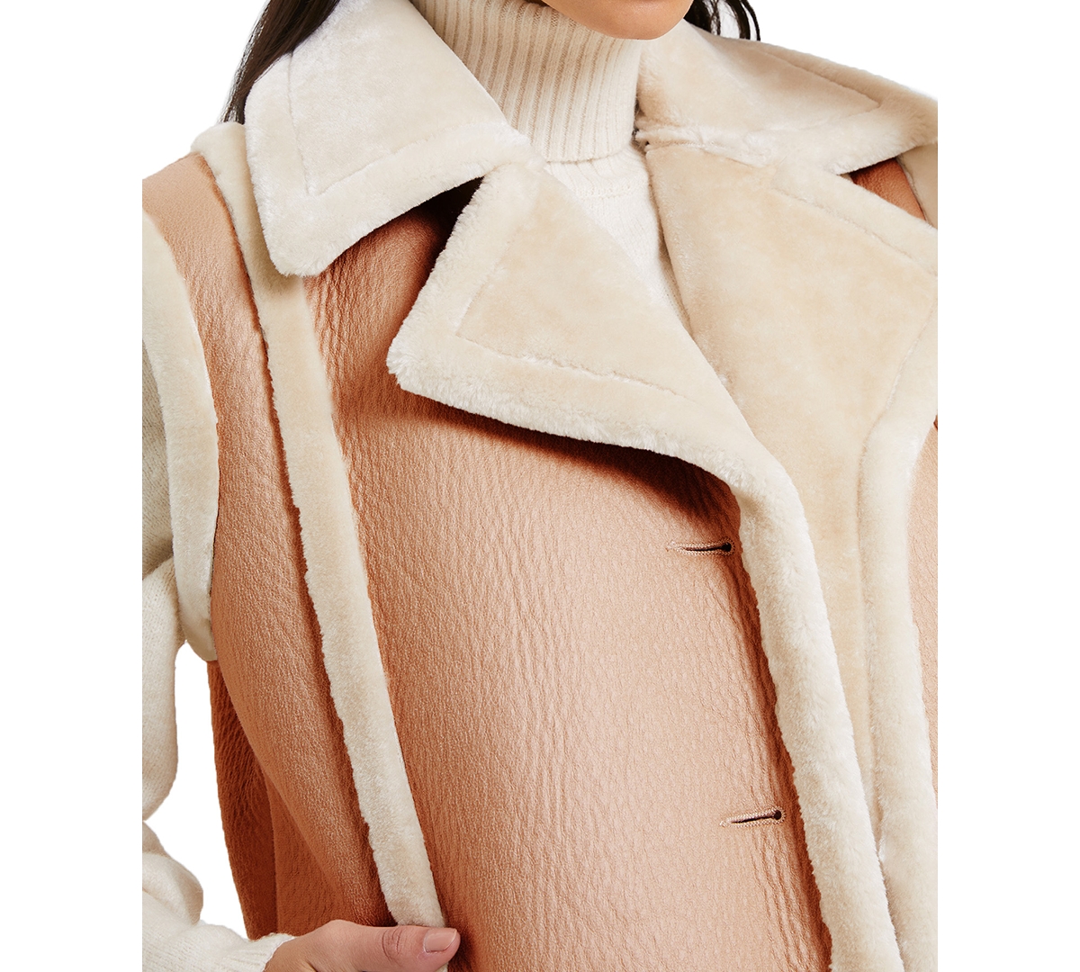 Shop French Connection Women's Belen Notch-collar Faux-fur Vest In Toasted Almond