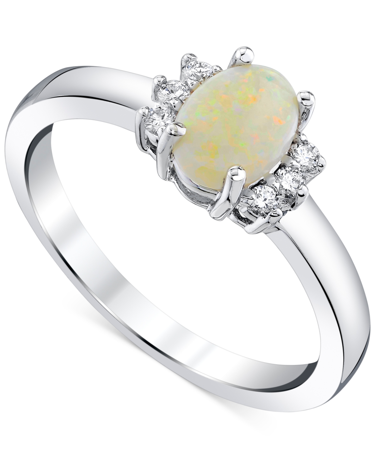 Macy's Opal (1/2 Ct. T.w.) & Diamond (1/10 Ct. T.w.) Ring In 14k White Gold