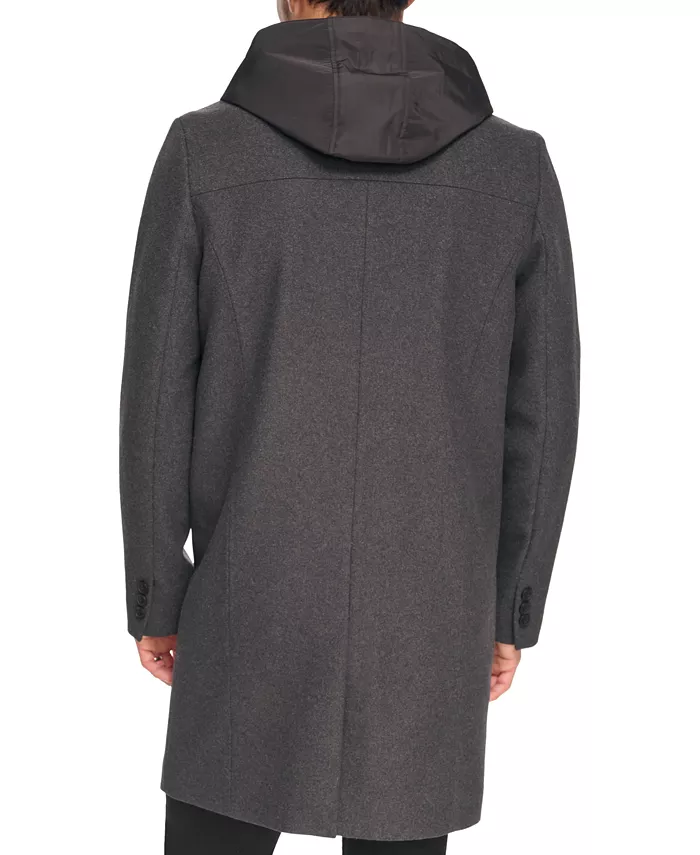 Men's Removable Hood Button Car Coat - thumbnail 2
