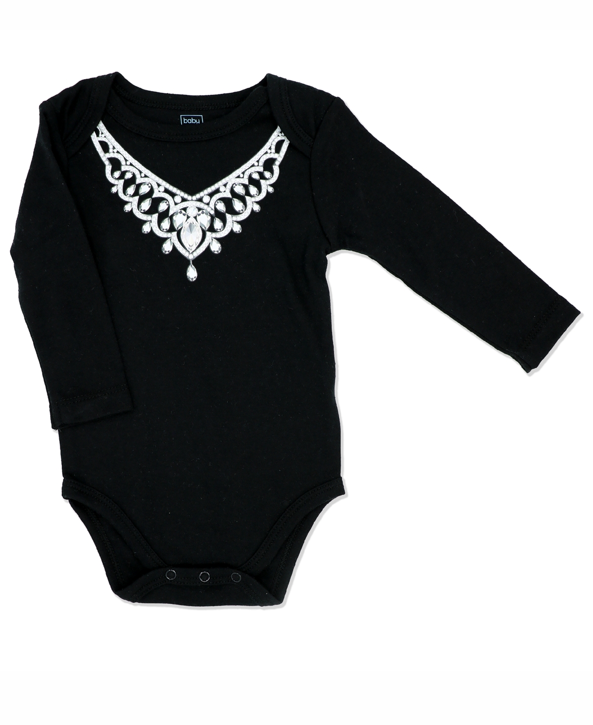 Shop Baby Mode Baby Girls Diamond Necklace Bodysuit, Pants And Socks, 3 Piece Set In Black