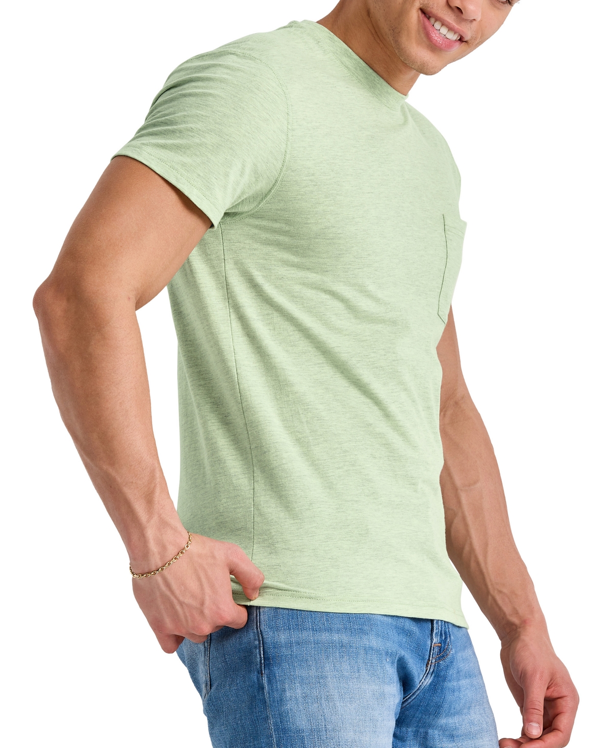 Men's Hanes Originals Tri-Blend Short Sleeve Pocket T-shirt - Green 3