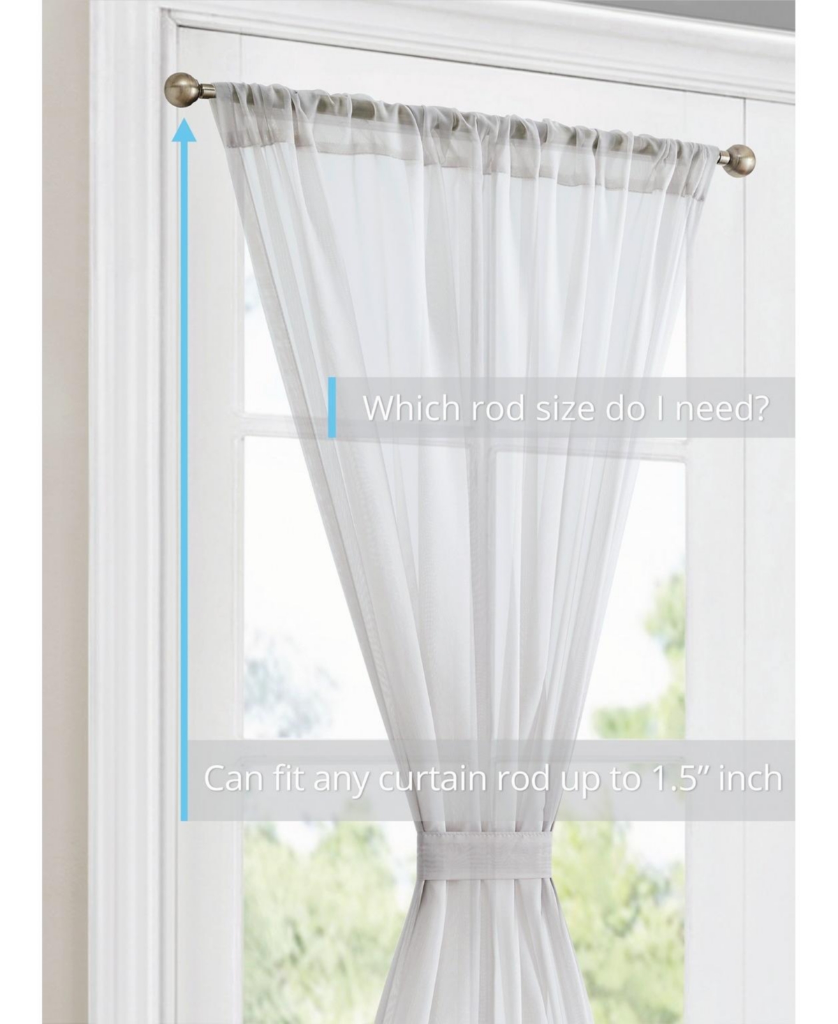 Hlc.me Sheer Voile French Door Patio Sidelight Window Treatment Curtain Panels with Tieback for Kitchen - 2 Panels 54 W x 72 L) - Silver