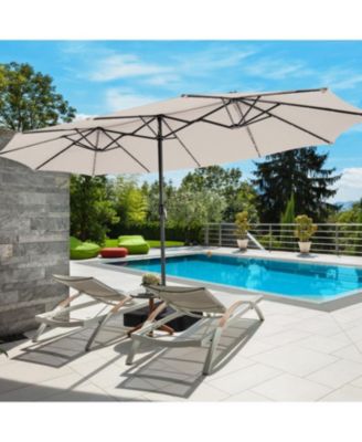 Double-Sided Patio Umbrella with 48 LED Lights for Evening Outdoor Shade