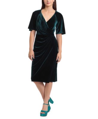 Maggy London - Women's Velvet V-Neck Side-Drape Dress
