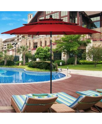 10ft 3 Tier Patio Umbrella Aluminum Sunshade Shelter Double Vented without Base