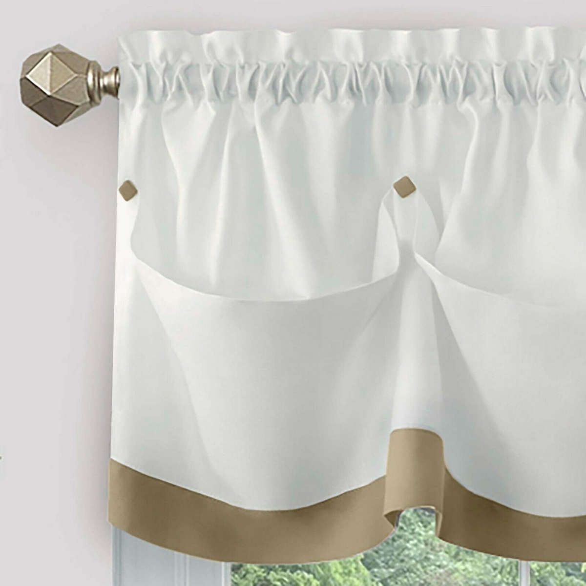 Kate Aurora Country Living Farmhouse 3 Pc Solid Cafe Kitchen Curtain Tier & Tucked Valance Set - 56in W x 24in L, Navy Blue -tan