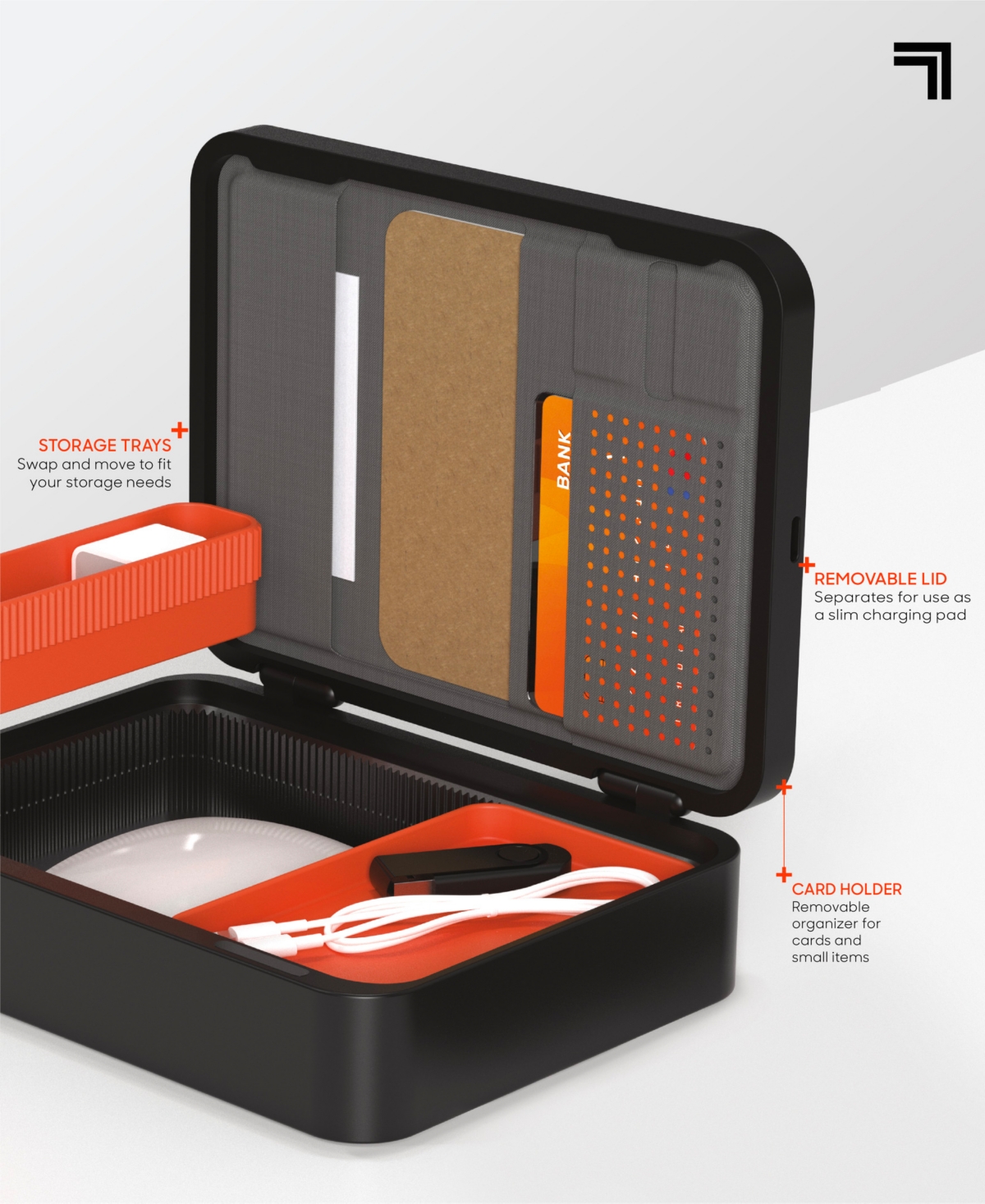 Sharper Image Wireless Valet Desk Organizer with Charging Pad, Set of 6