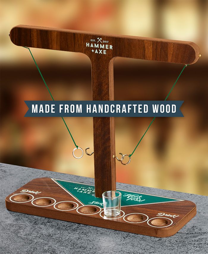 Hammer + Axe Vintage Ring Swing Drinking Game, Handcrafted Wood With