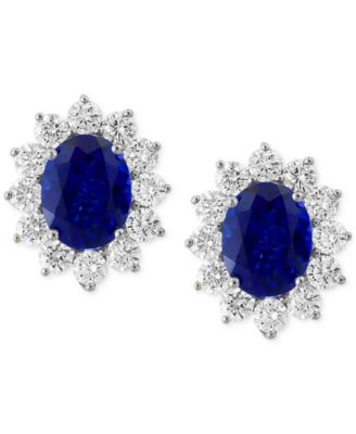 EFFY&reg; Lab Grown Sapphire (3-3/4 ct. t.w.) & Lab Grown Diamond (1-5/8 ct. t.w.) Halo Stud Earrings in 14k White Gold