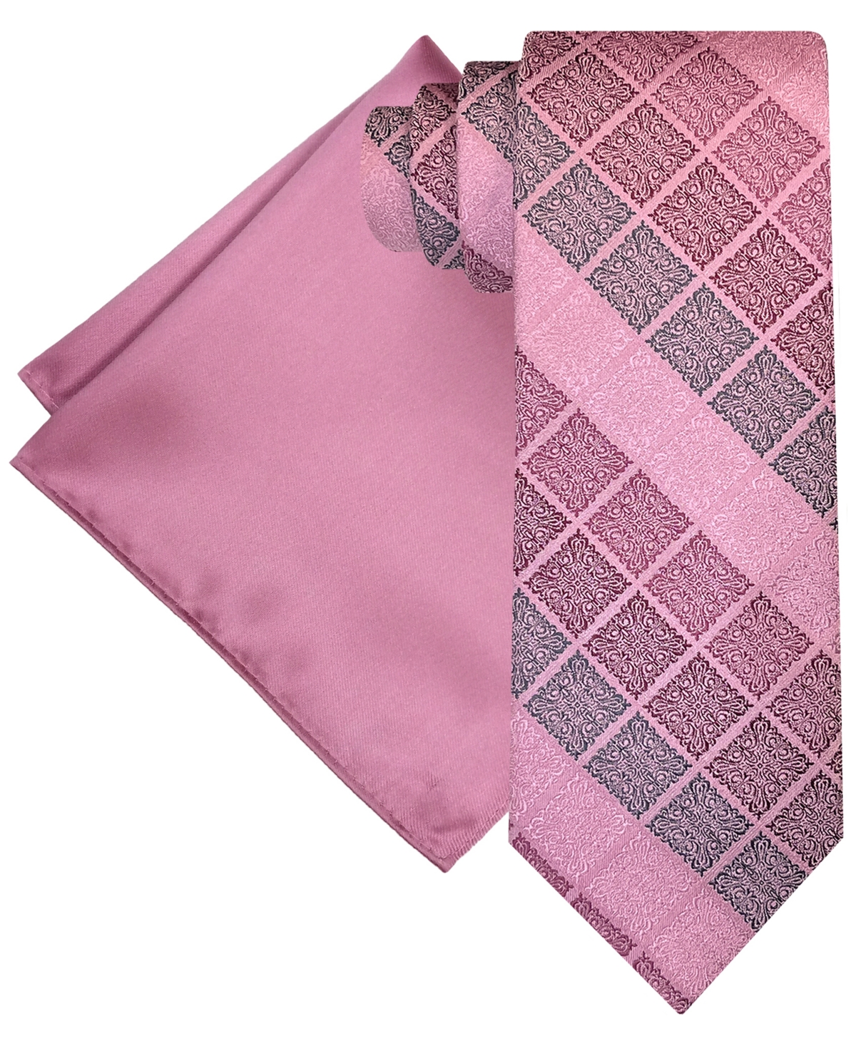 Shop Steve Harvey Men's Extra Long Ornate Block Tie & Solid Pocket Square Set In Rose