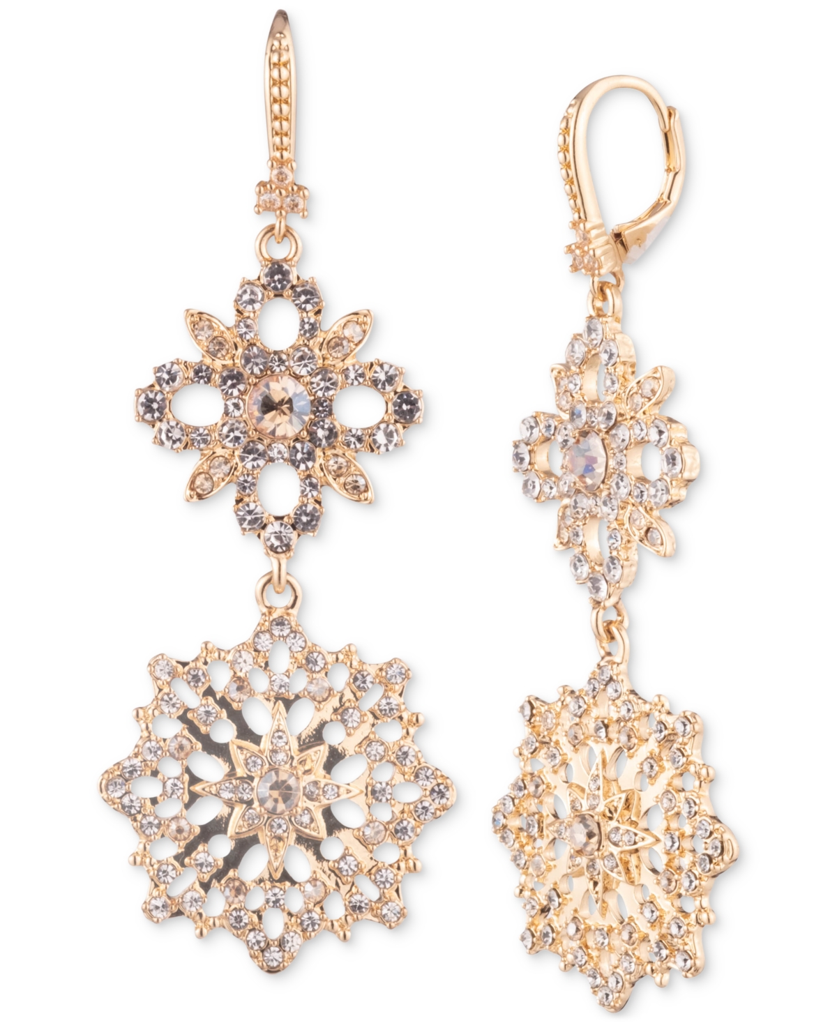 Marchesa Gold-tone Crystal Floral Double Drop Earrings In Golden