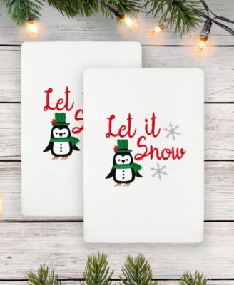 Christmas Let It Snow Embroidered Luxury 100% Turkish Cotton Hand Towels, 2 Piece Set
