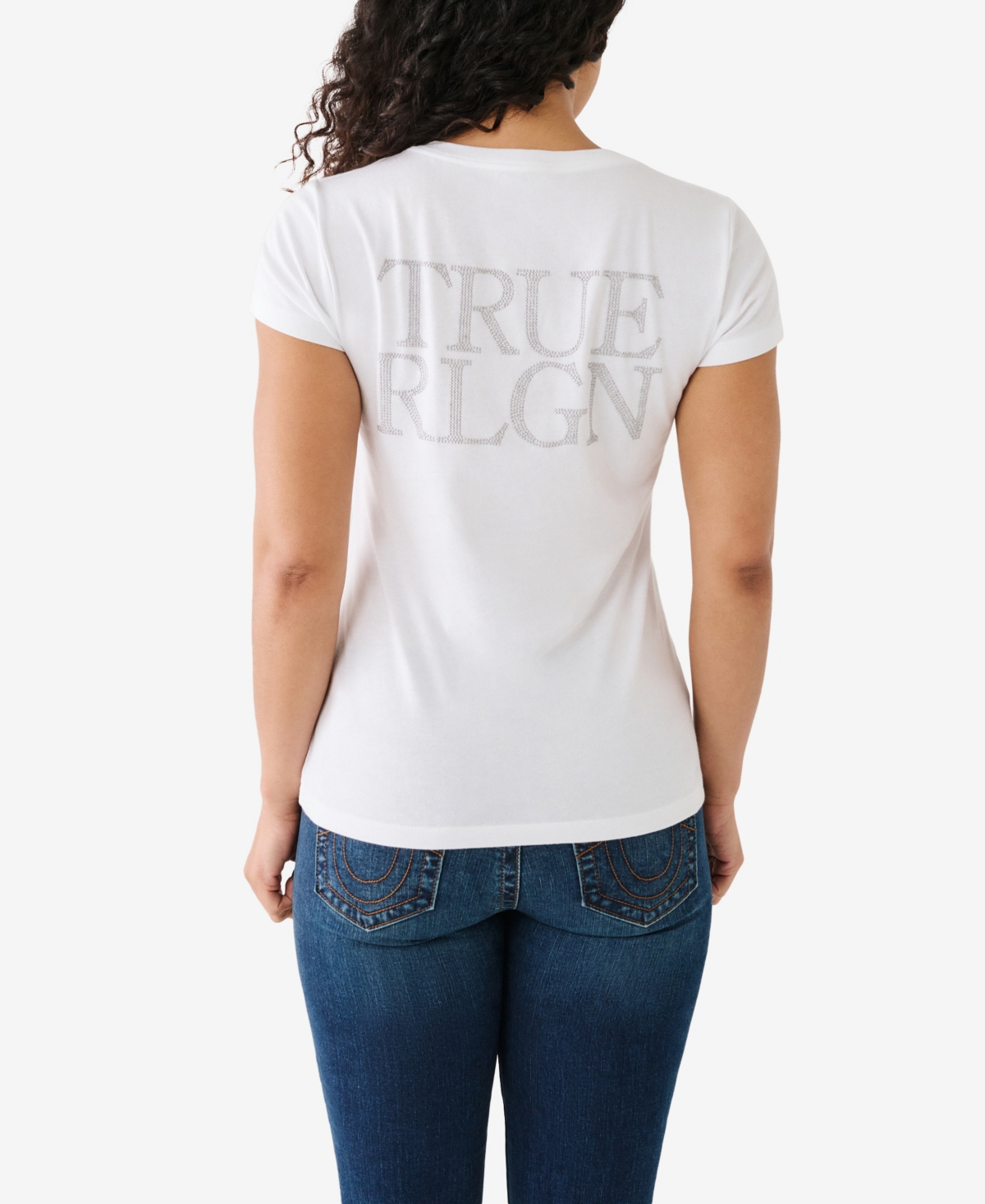 True Religion Women's Short Sleeve Studded V-neck T-shirt