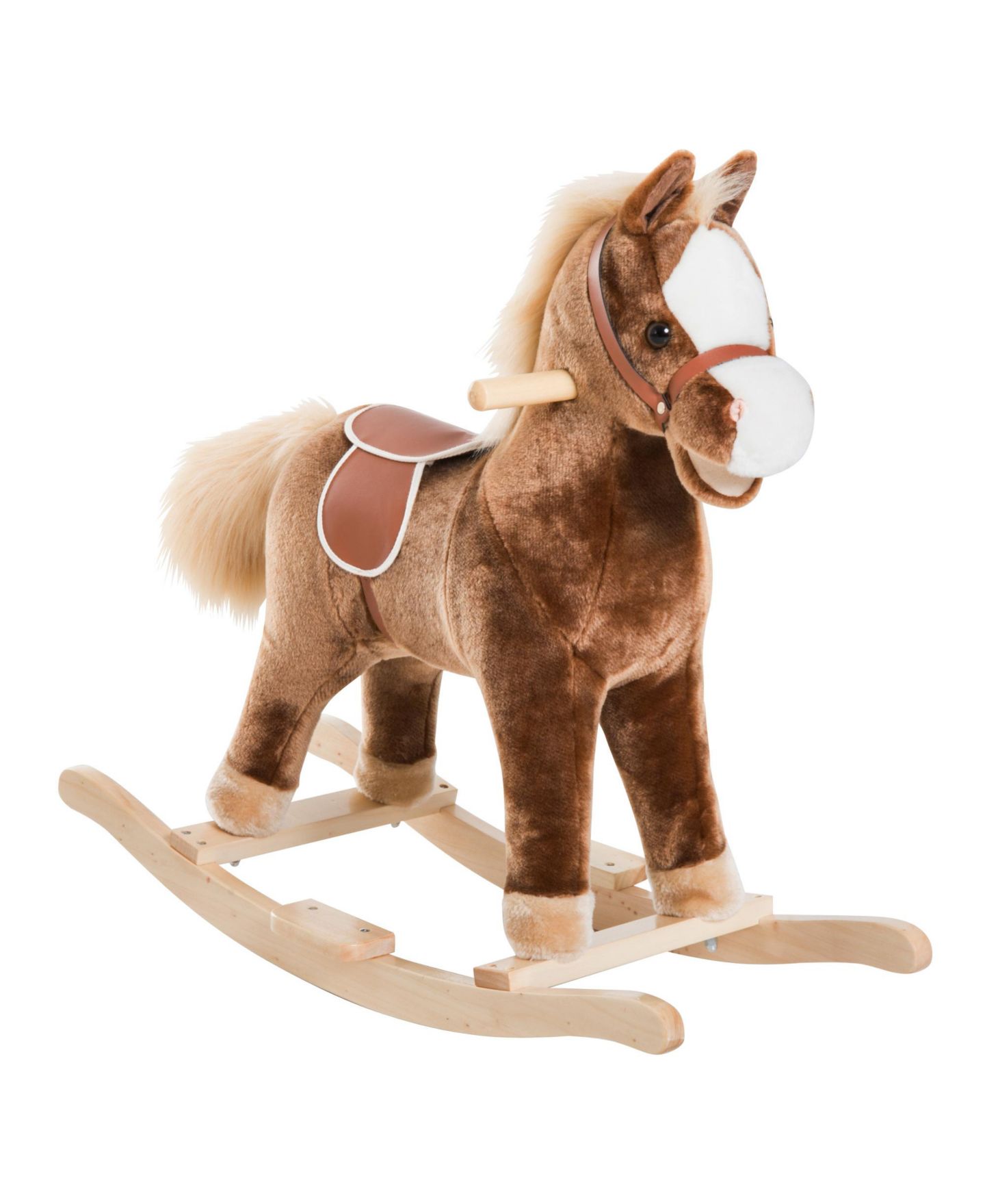 Детская мягкая игрушка Qaba Kids Rocking Horse, Plush Toddler Rocker, Wooden Base Ride On Toy — фото 1