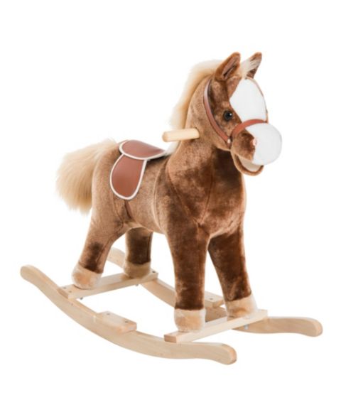 Детская мягкая игрушка Qaba Kids Rocking Horse, Plush Toddler Rocker, Wooden Base Ride On Toy