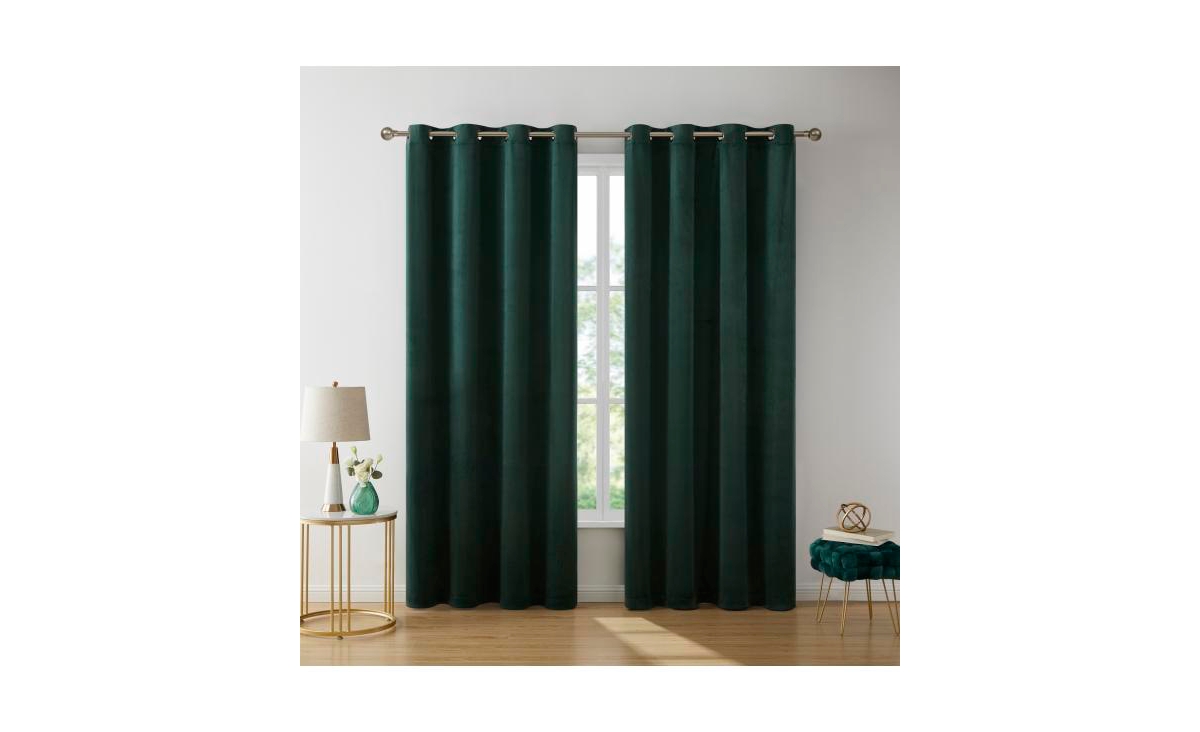 Sawyer Premium Luxurious Lush Velvet Soft Light Filtering Grommet Window Curtains - Set of 2 Panels - Green