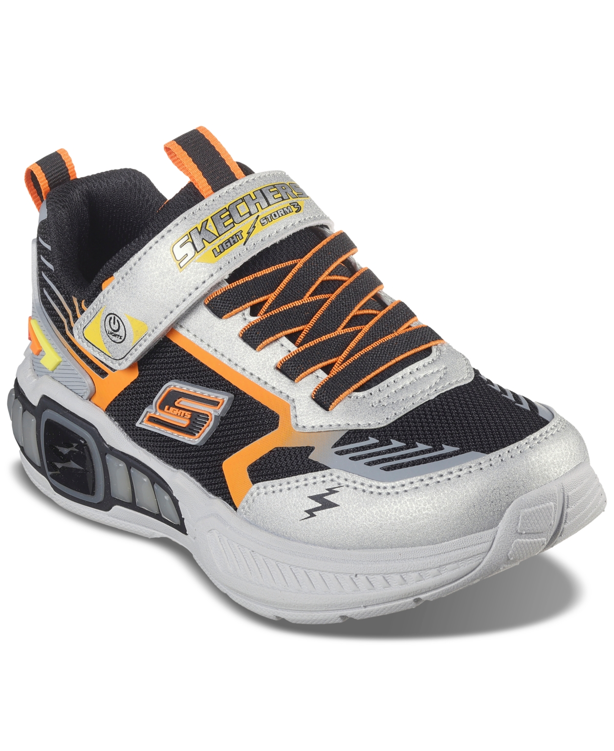 Skechers Kids' Little Boys Lights- Light Storm 3.0 Light-up Stay-put Closure Athletic Sneakers From Finish Line In Silver,black