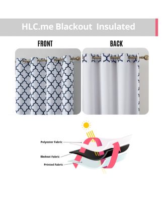 Lattice Print Drape Blackout Curtains Pattern - Weather Insulated Curtains, Sun Blocking Window Treatment Draperies for Living Room - Set of 2