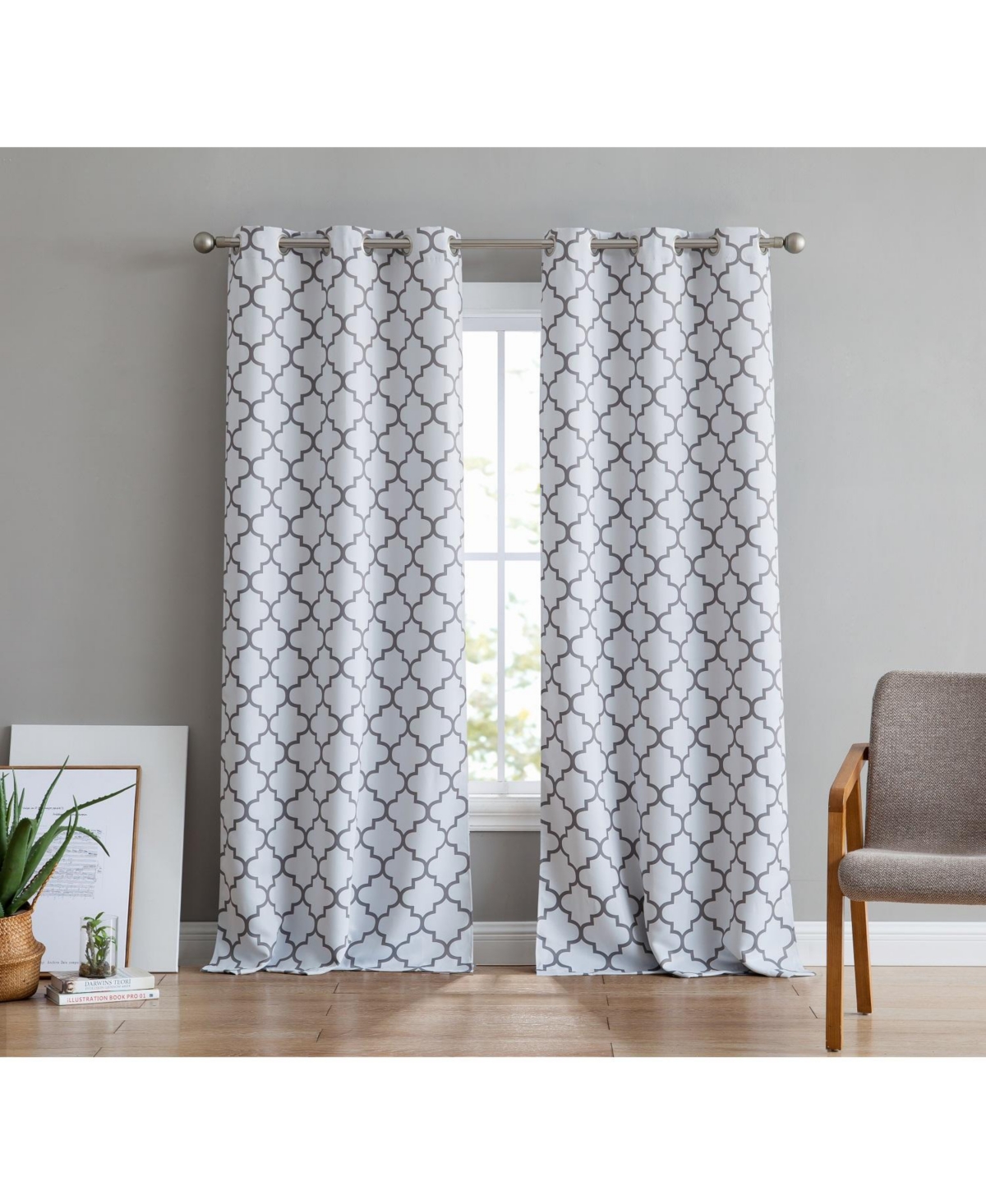 Lattice Print Drape Blackout Curtains Pattern - Weather Insulated Curtains, Sun Blocking Window Treatment Draperies for Living Room - Set of 2