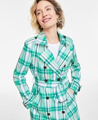 On 34th Women's Plaid Double-Breasted Trench Coat, Created for Macy's