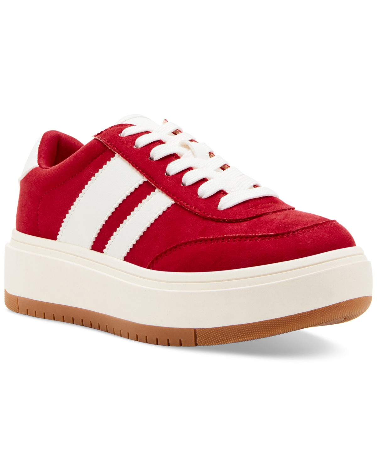 Madden Girl Navida Lace-up Low-top Platform Sneakers In Red,white