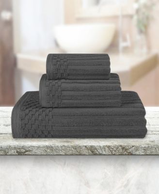 Soho Checkered Border Cotton Ribbed Textured Ultra-Absorbent Towel, 3 Piece Set