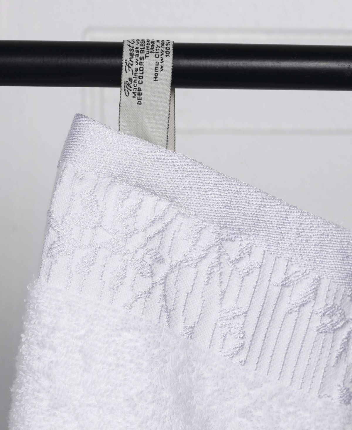 Superior Wisteria Cotton Floral Embroidered Jacquard Border Towel, 3 Piece Set - White-White