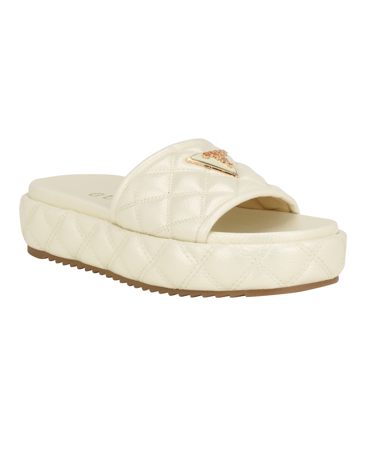 Shop Guess Women's Longo Logo Quilted Platform Slip On Sandals In Ivory