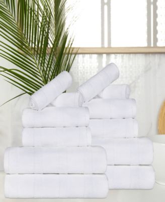 Roma Ribbed Turkish Cotton Quick-Dry Solid Assorted Highly Absorbent Towel 12 Piece Set