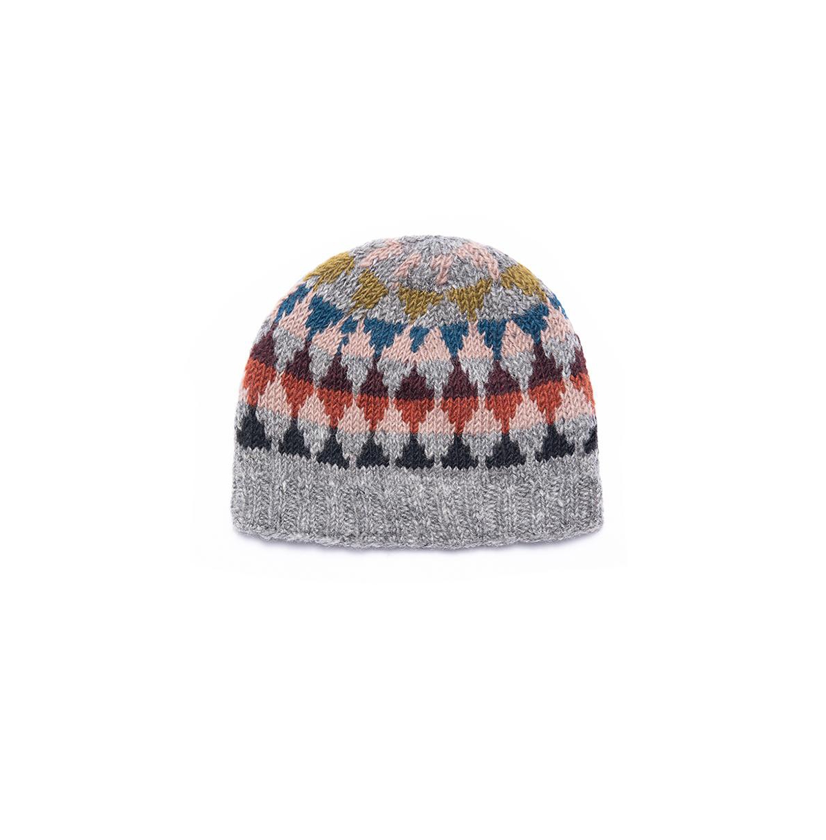 Women's Artisan Hand-Knit Jaya Harlequin Wool Beanie Hat - Quarry