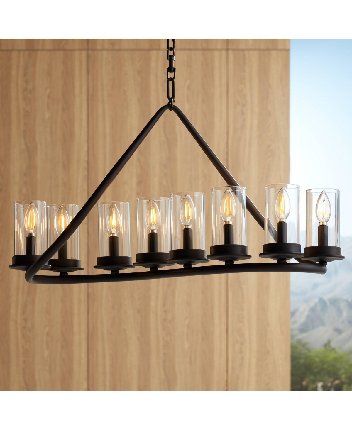 Franklin Iron Works Ulric Heritage Bronze Linear Pendant Chandelier 29 3/4" Wide Farmhouse Rustic Clear Glass Cylinder S In Brown