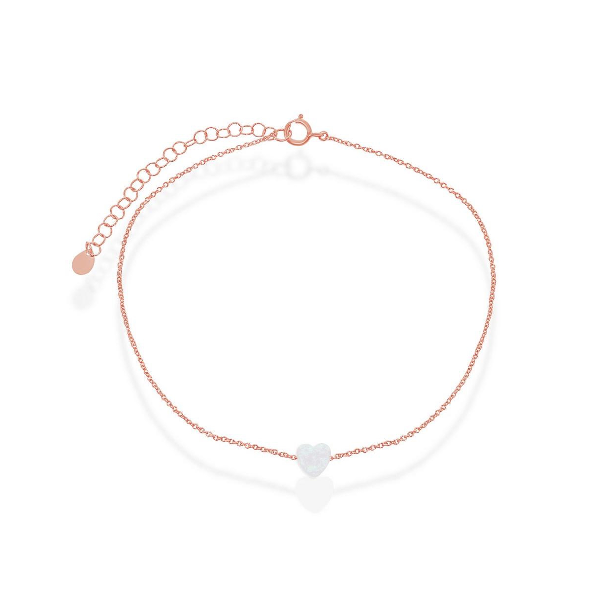 Sterling Silver White Opal Heart Anklet - Rose Gold Plated - White