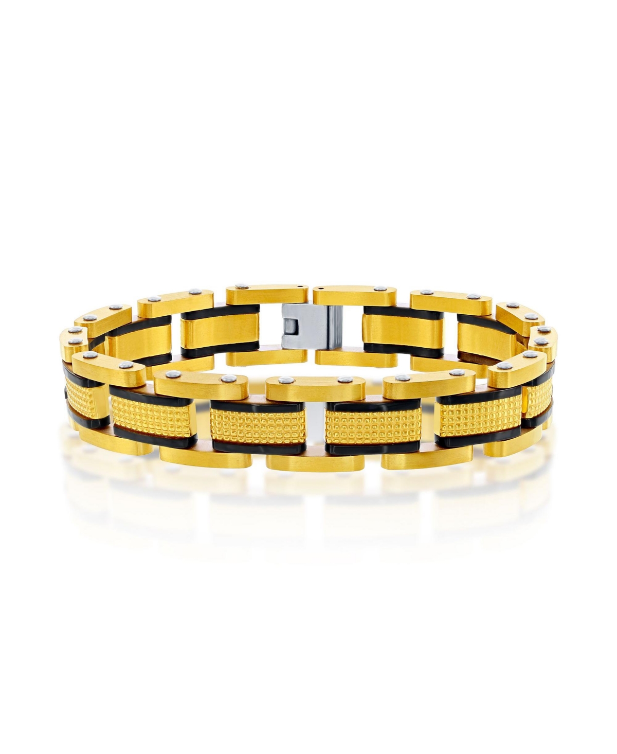 Stainless Steel Textured Link Bracelet - Gold and black