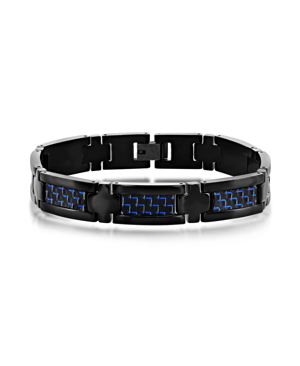Stainless Steel Carbon Fiber Bracelet - Black  blue