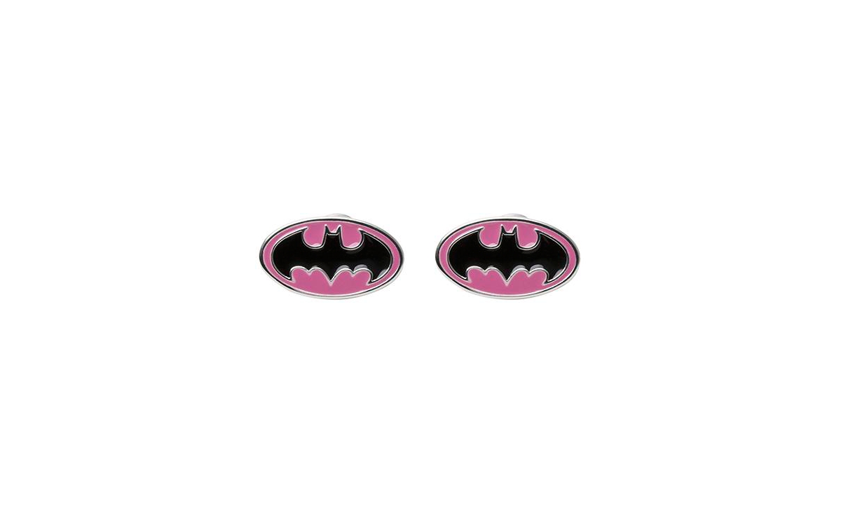 Batman Silver Plated Logo Stud Earrings - Black, pink