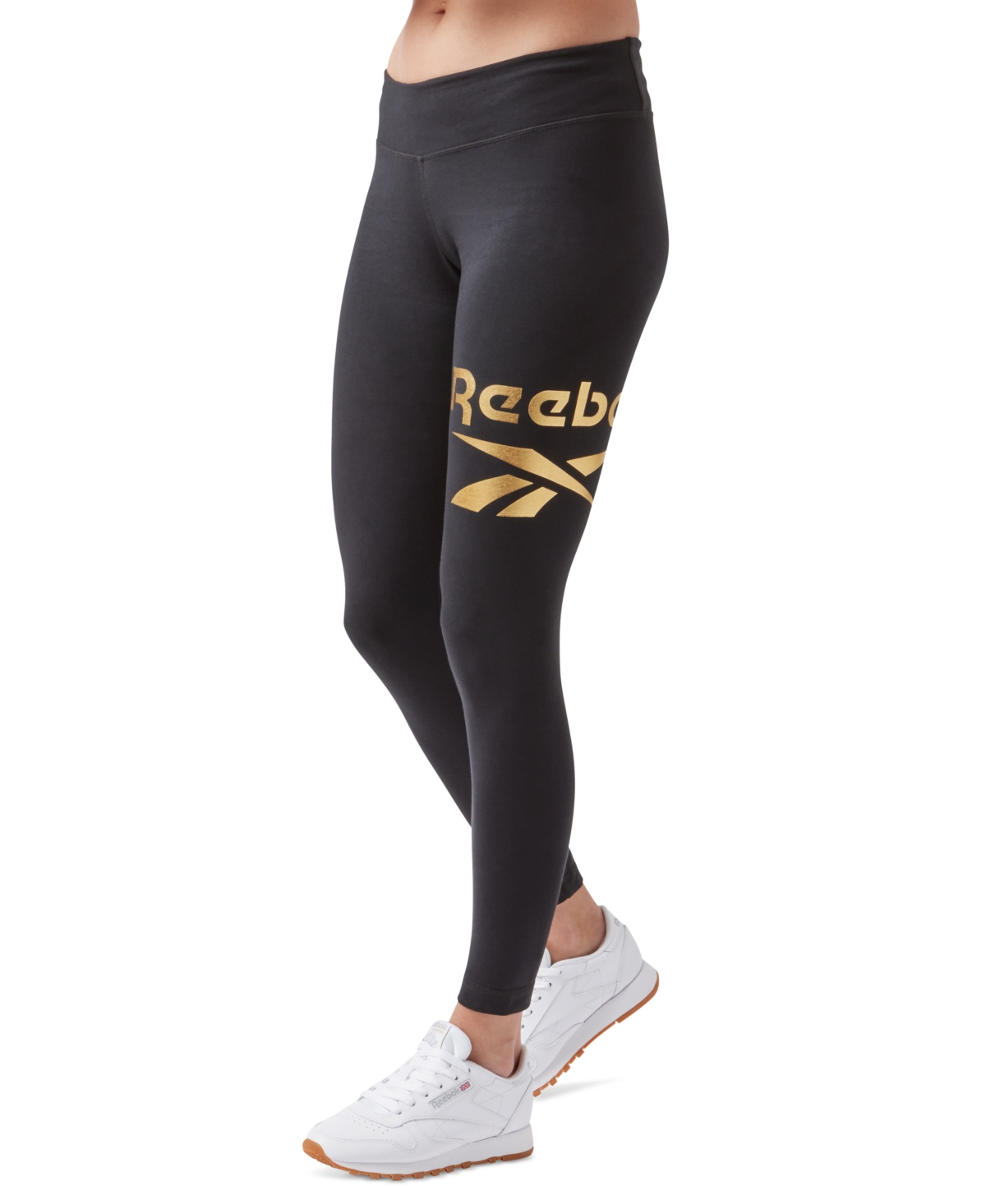 Reebok Women's Shine Full-length Logo Leggings, Created For Macy's In Black