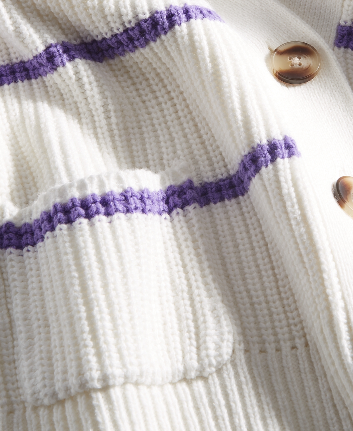 On 34th Women's Striped Patch-Pocket V-Neck Cardigan, Created for Macy's