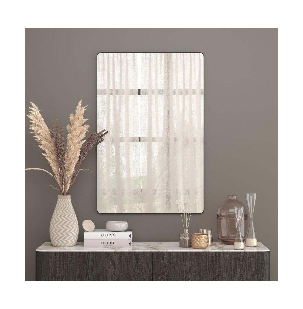 Merrick Lane Hanging Mirror Modern Metal Frame Bordered Wall Mount Mirror With Rounded Corners