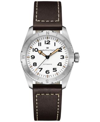 Hamilton - Women's Swiss Automatic Khaki Field Expedition Brown Leather Strap Watch 37mm