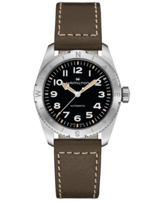 Hamilton - Women's Swiss Automatic Khaki Field Expedition Green Leather Strap Watch 37mm