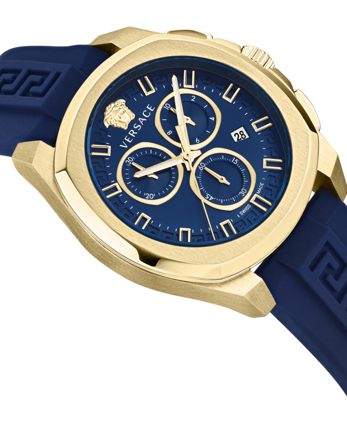Shop Versace Men's Swiss Chronograph Geo Blue Silicone Strap Watch 43mm In Ip Yellow Gold