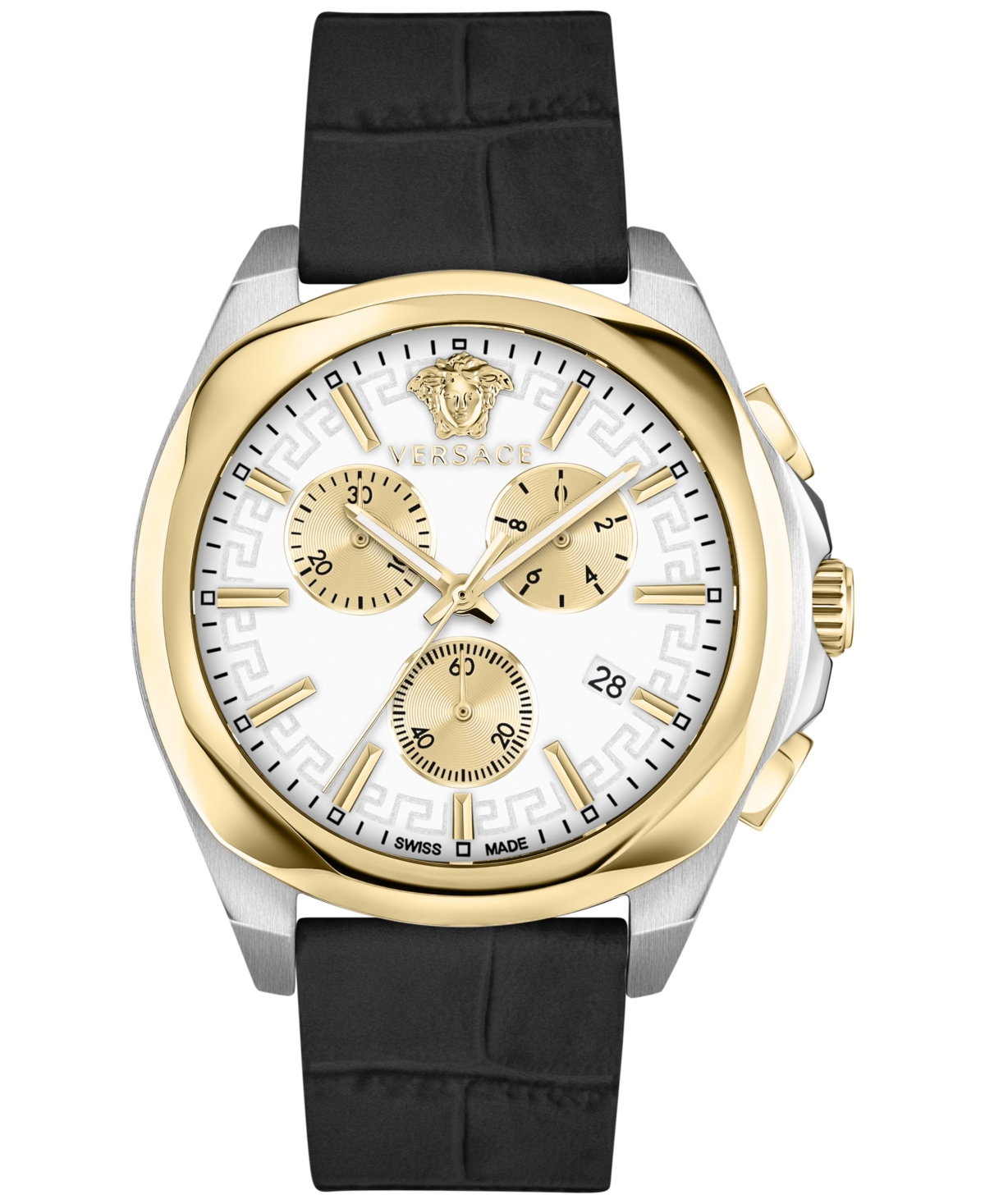 Versace Women's Swiss Chronograph Medusa Black Leather Strap Watch 40mm In Two Tone