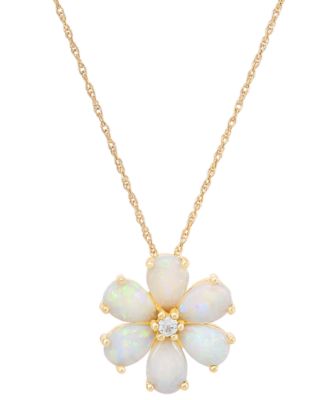 14K Gold White sold Opal Flower Neckkace