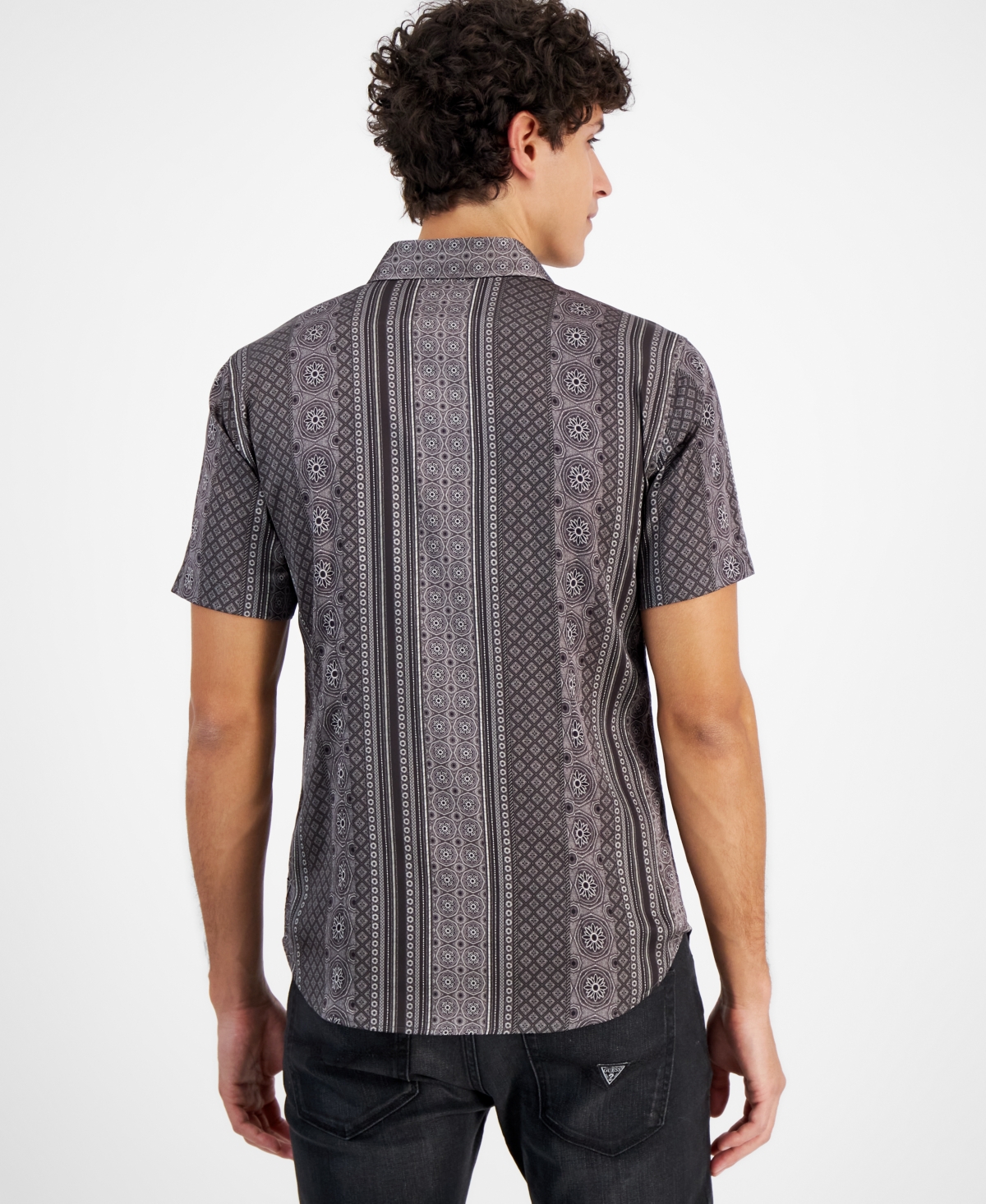 Guess Men's Mosaic Stripe Shirt In Mosaic Stripe Tan