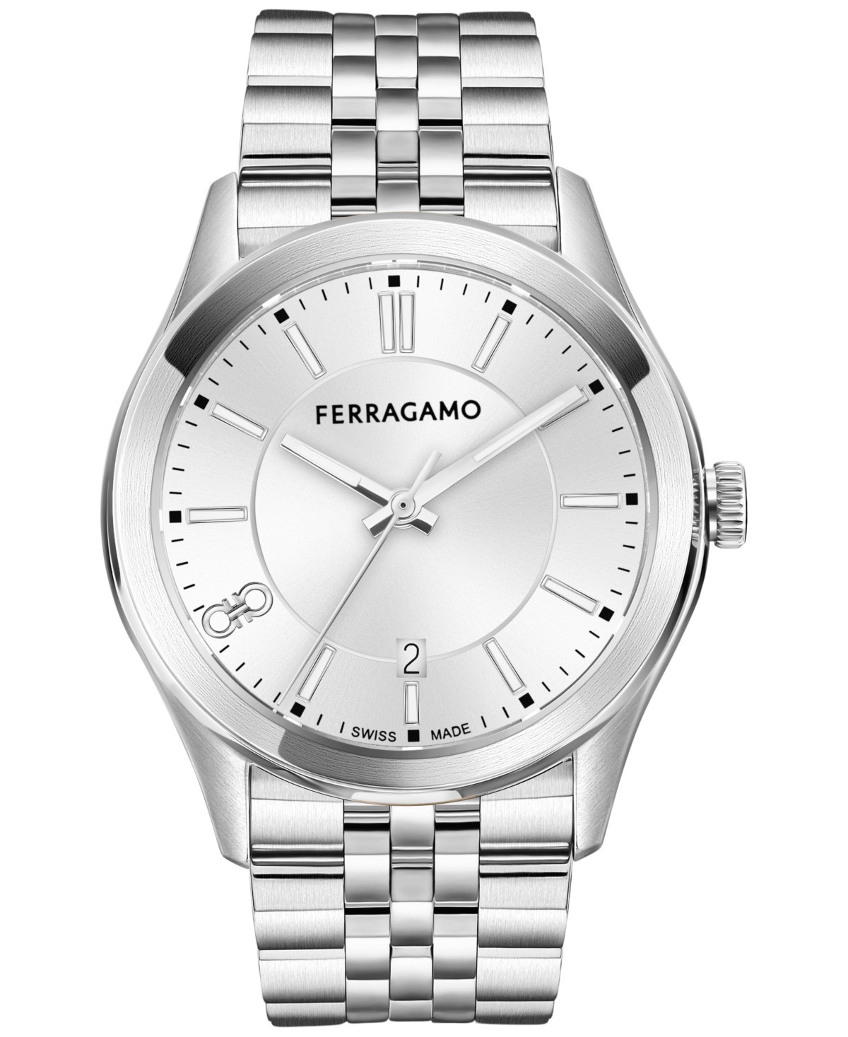 Ferragamo Salvatore  Men's Swiss Classic Stainless Steel Bracelet Watch 42mm In White