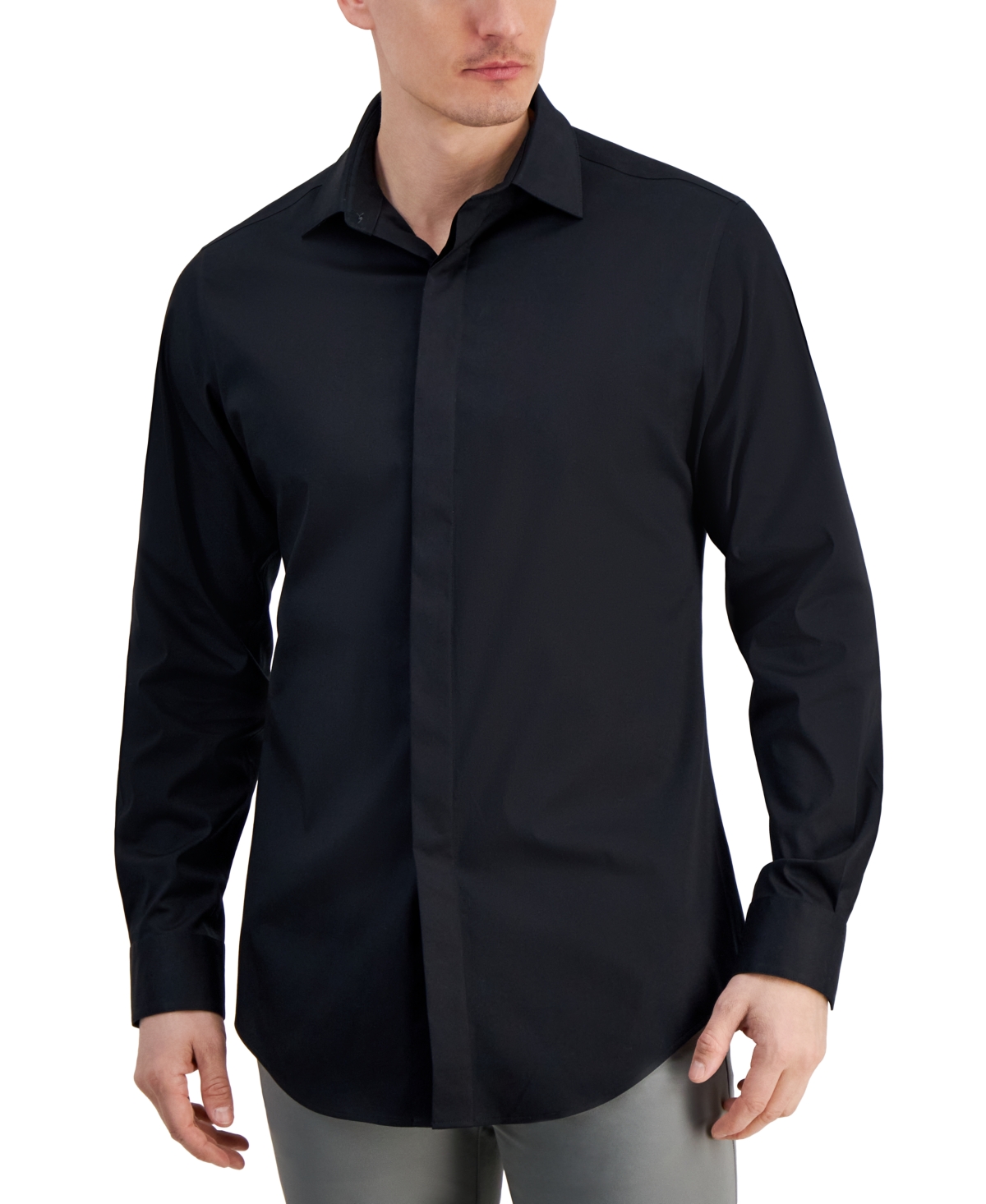 Alfani Men's Solid Dress Shirt, Created For Macy's In Deep Black