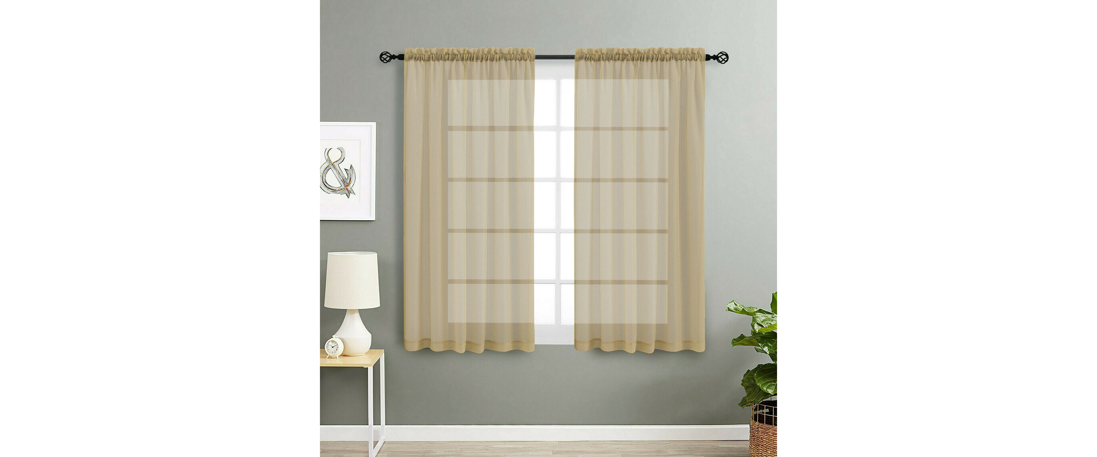 Kate Aurora 2 Pack Basic Home Rod Pocket Sheer Voile Window Curtains